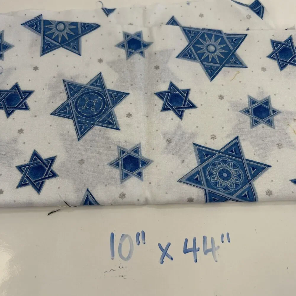 Cotton Quilting Fabric Bundle Blue Yellow Hanukkah Menorah Coordinating Lot of 6